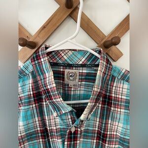 Cinch men’s button down dress shirt. Size XL. Red and blue plaid.